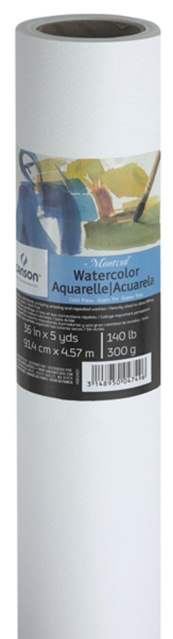 Canson Montval Watercolor Paper - 36" x yds, Natural White, Cold Press, Roll